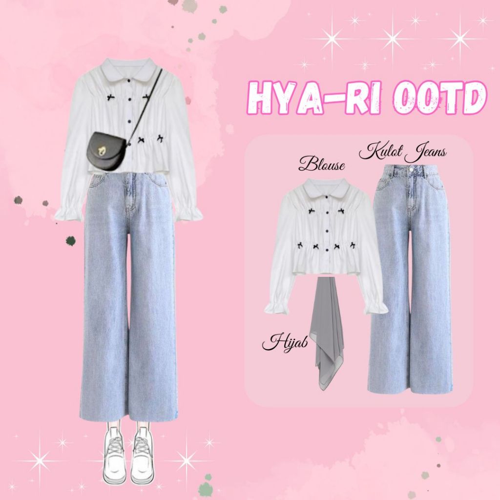Hyari OOTD | One Style ( Blouse Putih + Kulot Jeans + Hijab ) | OOTD Korean Casual