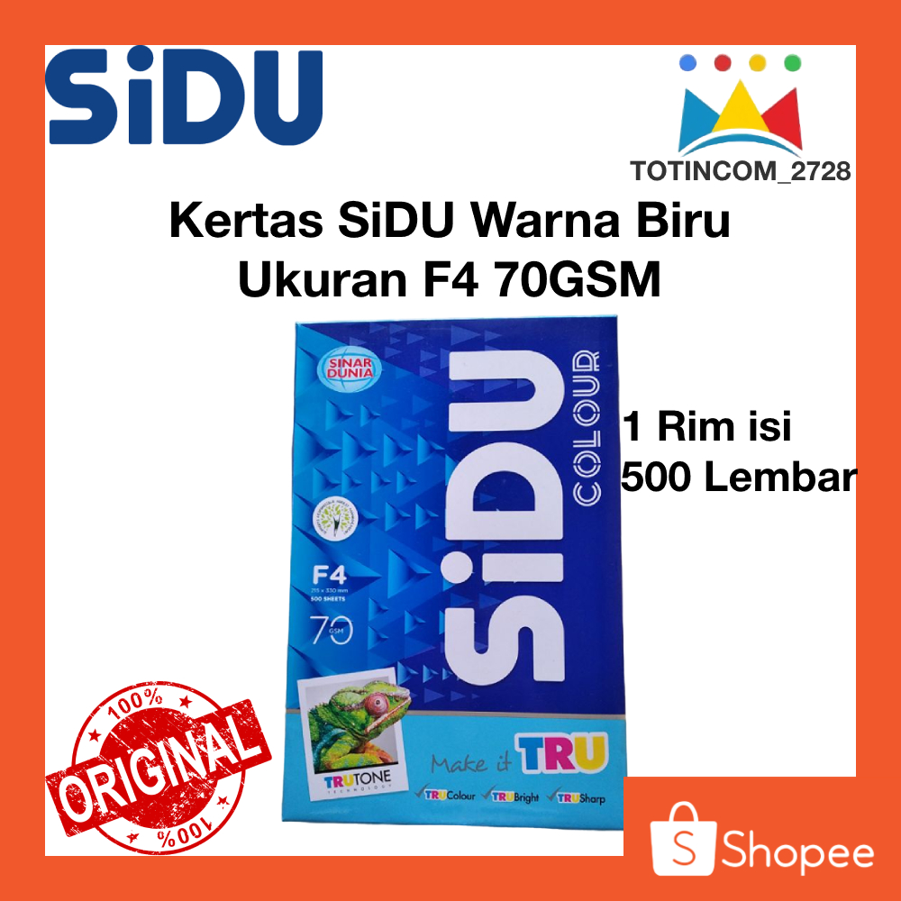 

Kertas HVS SiDU Berwarna Biru F4 215 x 330 mm 70 GSM 1 Rim (500 Lembar) Warna Blue