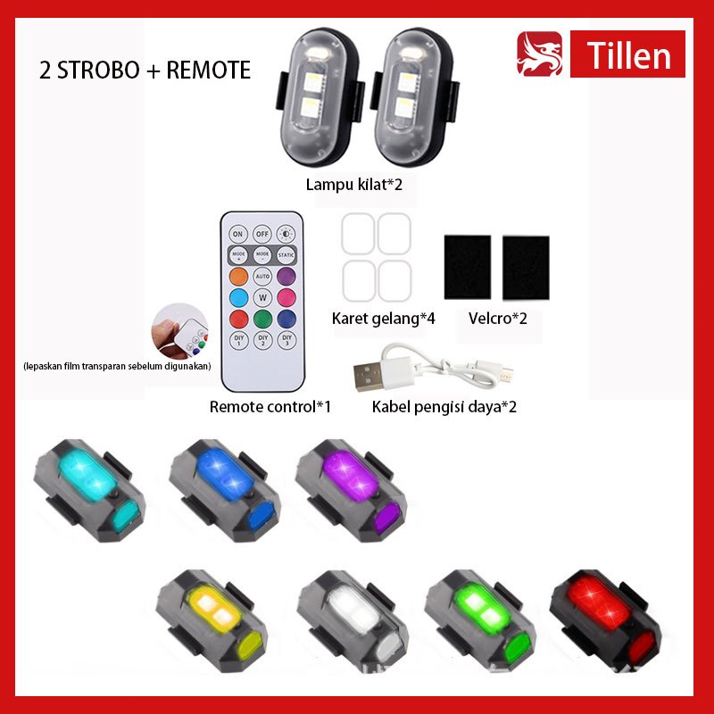 Lampu Led Pesawat Mobil Pesawat Uav Remote Control 7 Warna Usb Pengisian Daya Kendali Jarak Jauh