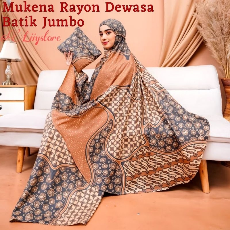 SETELAN MUKENA DEWASA RAYON MOTIF BATIK UK. JUMBO PREMIUM FREE TAS TRAVEL CANTIK SEBAGAI PERLENGKAPA