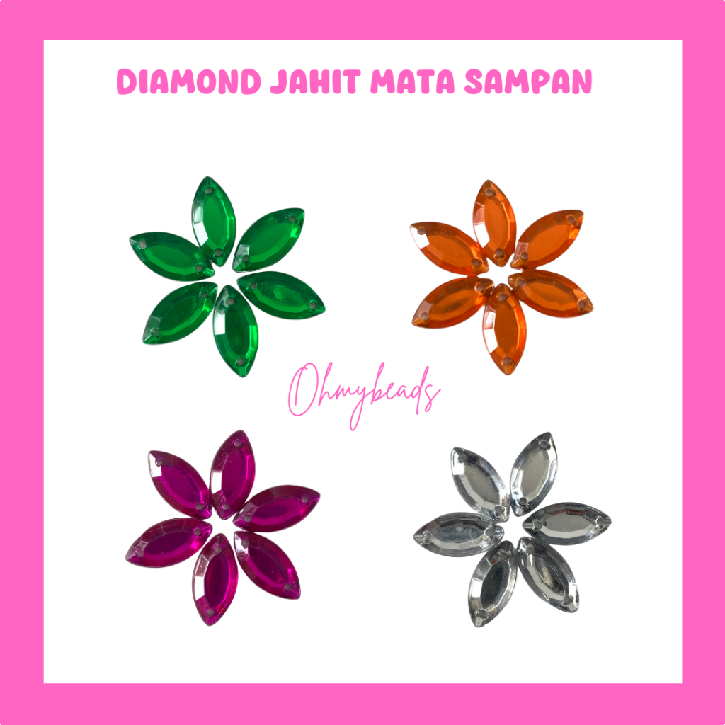 Diamond tempel payet jahit 50pcs - Diamond Resin Mata Sampan