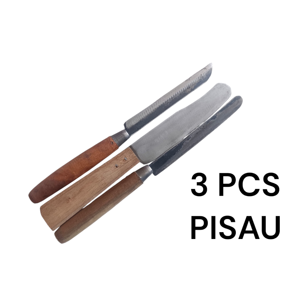PAKET PROMO 3 PCS PISAU DAPUR 2  PISAU BALI + 1 PISAU BESAR GAGANG KAYU BAJA