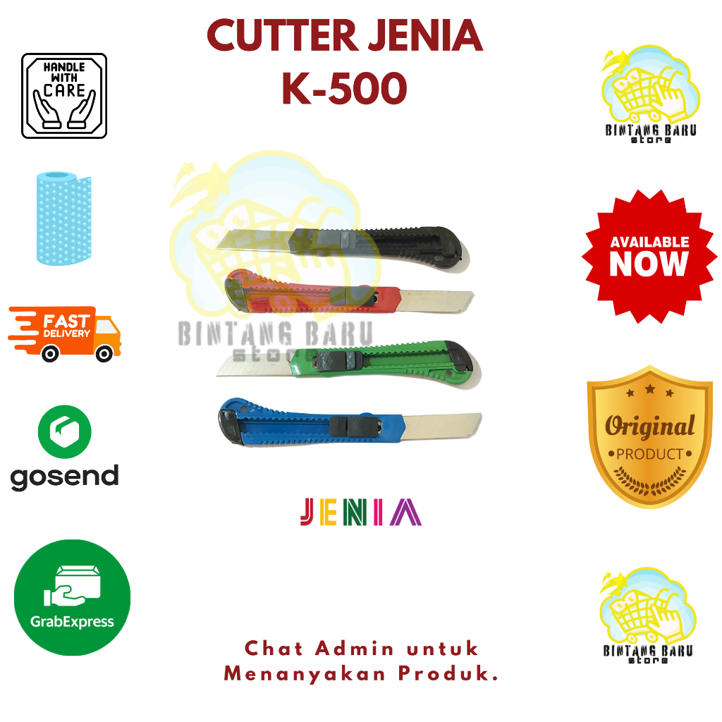 

[HARGA 12 PCS] JENIA - CUTTER BESAR - JD K-500 - 4 VARIASI WARNA - WARNA DOFF PLASTIK