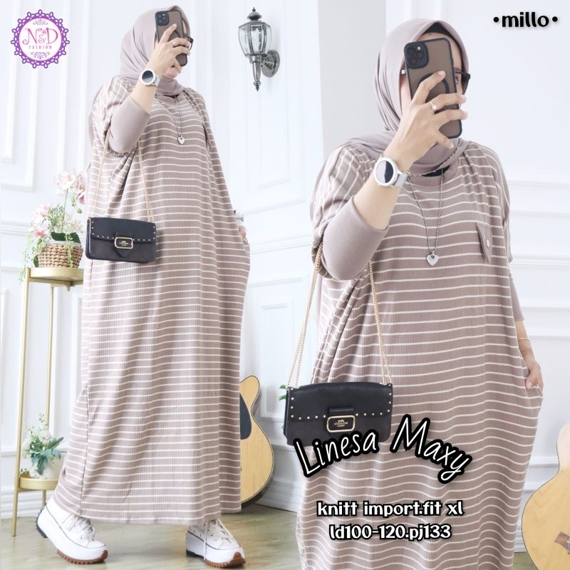 linesa maxi dress N&D w&w dress garis garis gamis knit striped gamis jumbo ld120 130 gamis kotak kot