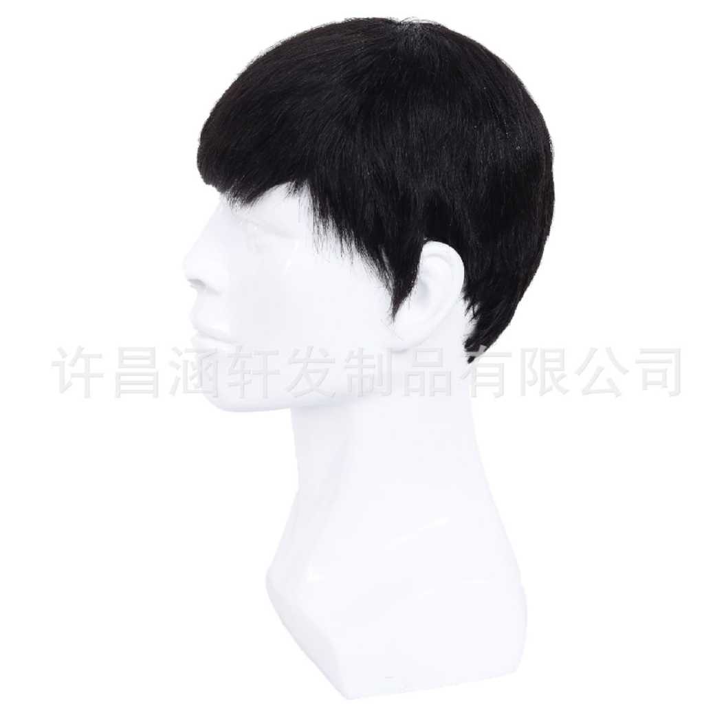 Wig Rambut Pendek Rambut Sintetis Mulus Tak Terlihat Rambut Warna Hitam/Coklat /Wig penuh pria alami
