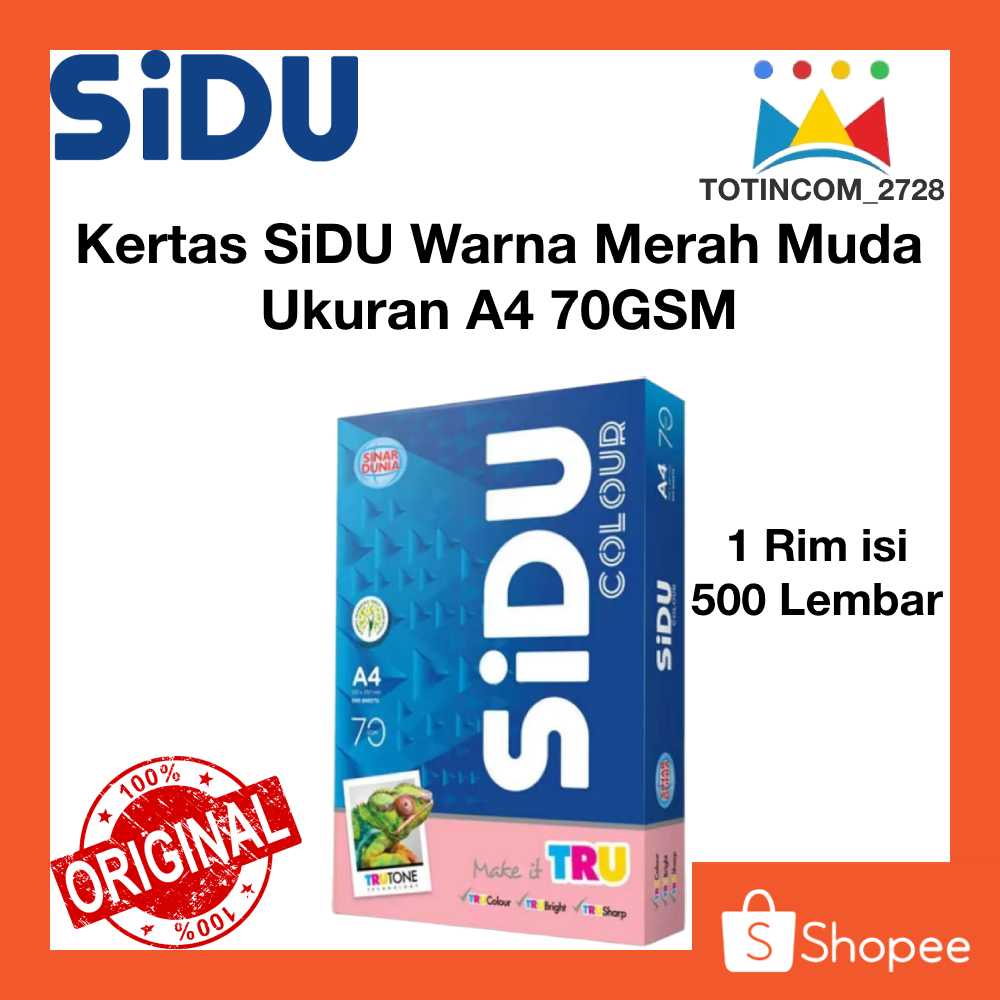 

Kertas HVS SiDU Berwarna Merah Muda A4 210 x 297 mm 70 GSM 1 Rim (500 Lembar) Warna Pink