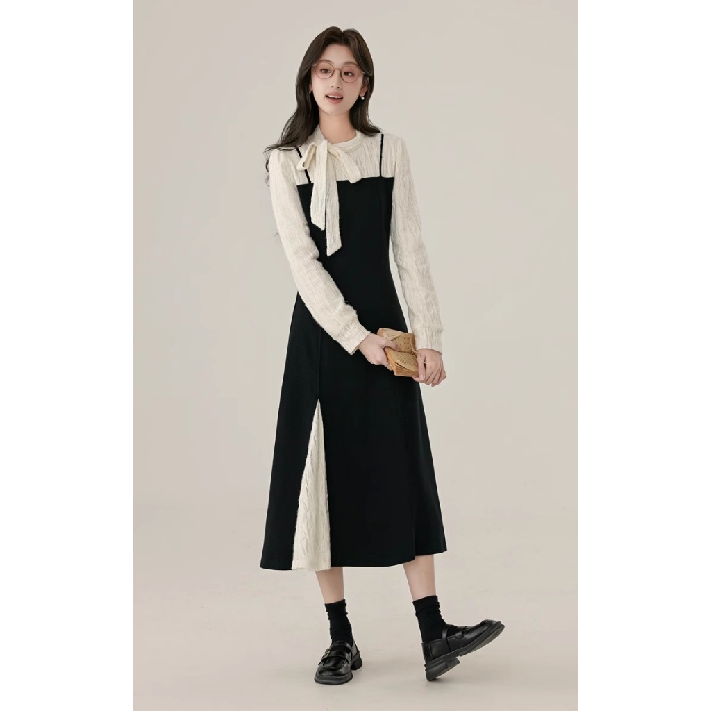 Dress Panjang Premium Impot Korea Gaun Maxi Lengan Panjang Style Korea