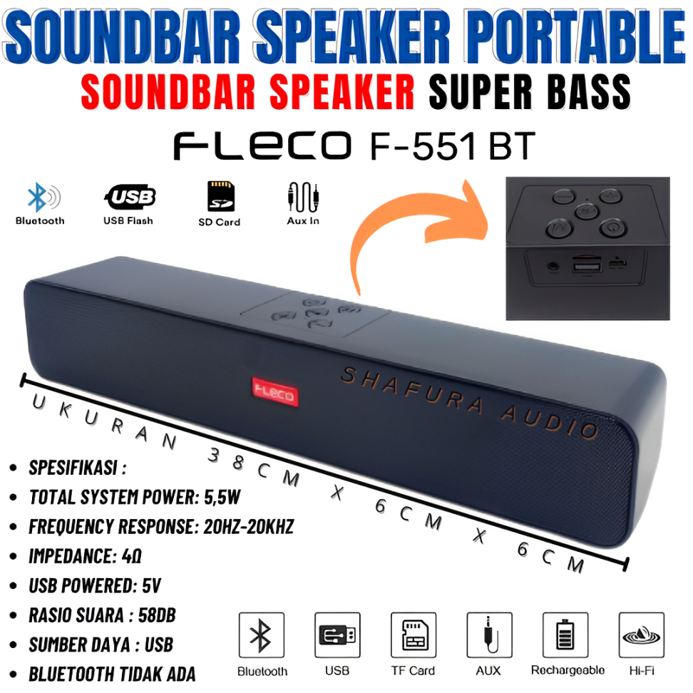 Promo Soundbar Fleco F-551 Bt Bluetooth Usb | Speaker Soundbar Bluetooth Wireless Fleco F-551 Bt | S