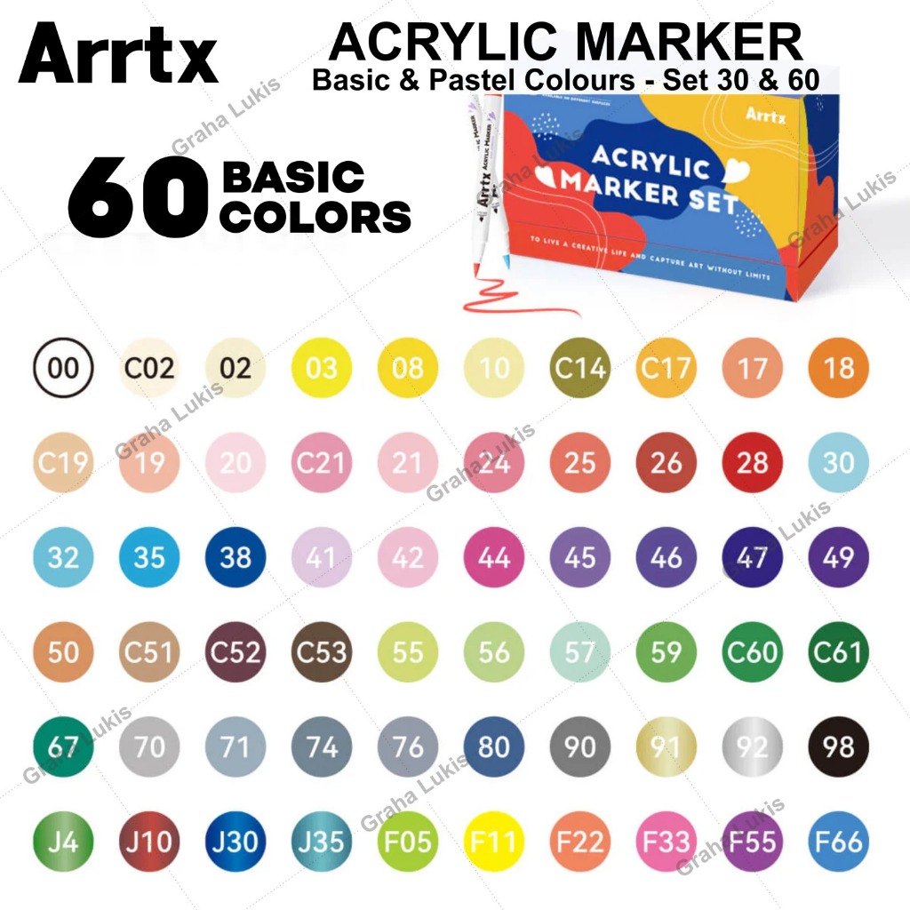 

mdn ARRTX Acrylic Brush Marker Set 30 / Set 60 - Pastel / Basic AACM-05