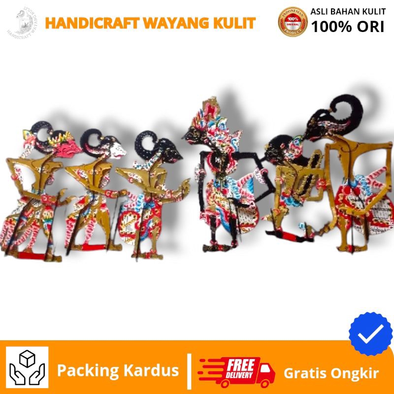 HANDICRAFT WAYANG KULIT | Paket 6 Wayang Kresna Arjuna Wisanggeni Setiyaki Deworuci Nakulo Sadewo