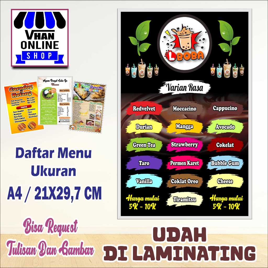 Cetak Poster Daftar Varian Rasa Jualan Boba