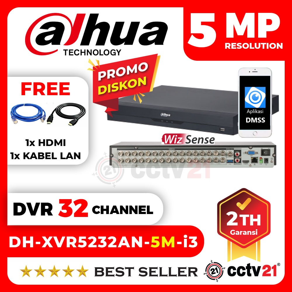 DVR DAHUA 32CH 32 CHANNEL 5MP DH-XVR5232AN-5M-i3 H.265 Garansi Resmi Dahua 2 Tahun