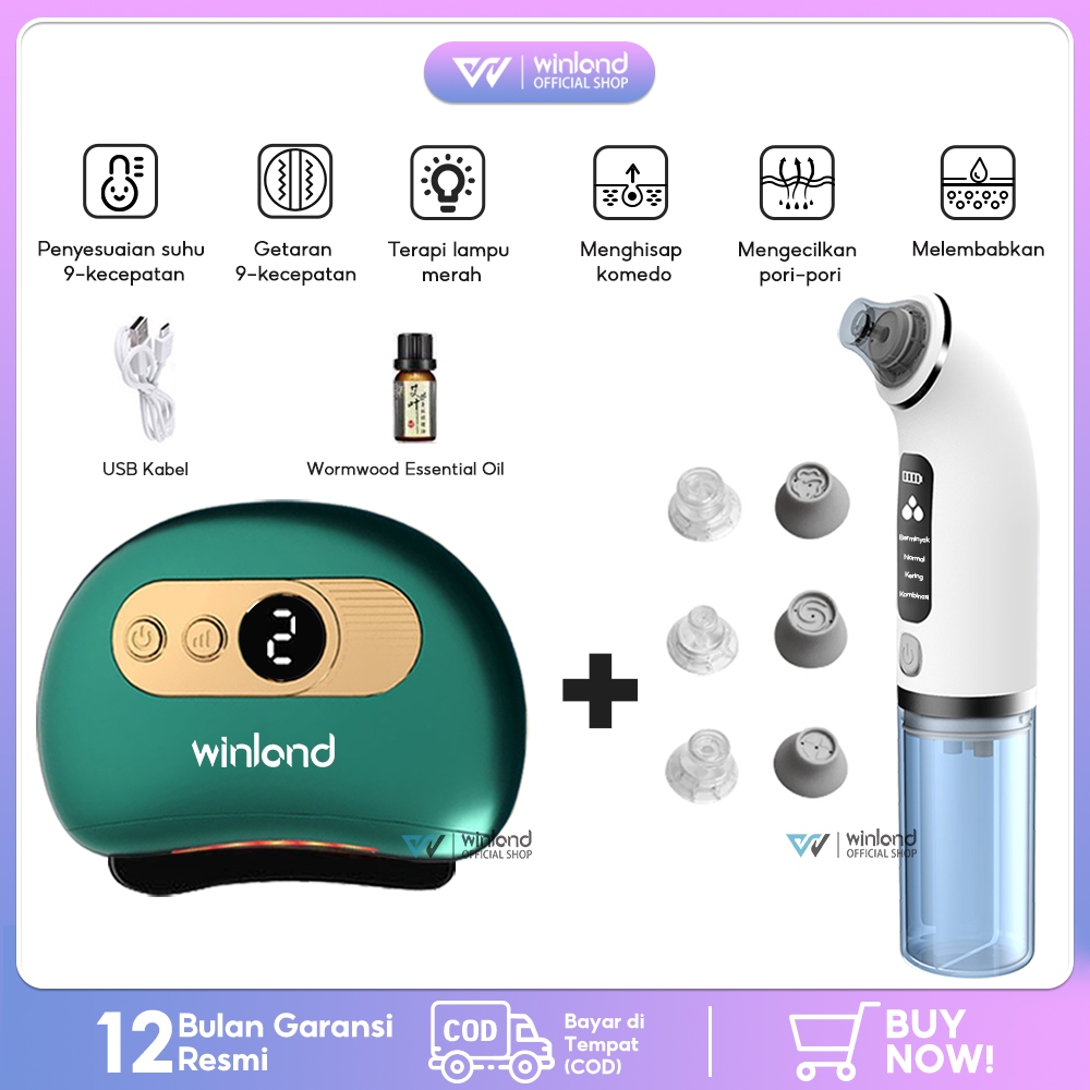{ORI}Winland Paket Kombinasi Kecantikan dan Perawatan Face Massage GUA SHA+Penyedot Komedo Sirkulasi