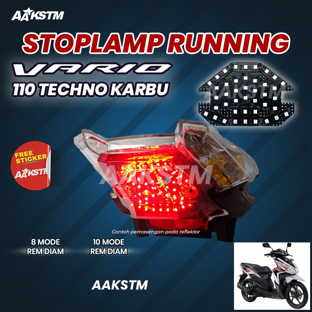 STOPLAMP RUNNING LED/STOPLAMP VARIO 110 TECHNO KARBU LAMPU REM LED 8 & 10 MODE VARIASI MOTOR AA KAST