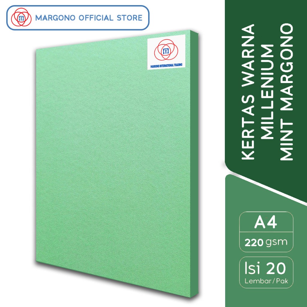 

Margono Kertas Warna A4 Jasmine / Millenium Mint 220 gsm - 20 Lembar
