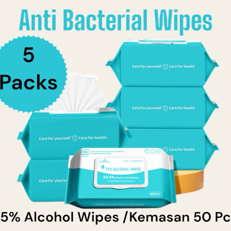 [ BUNDLE 5 Packs] Tissue Alkohol Wipes ISI 50 Alcohol Disinfektan 75% Anti Virus dan Bakteri/ tissue