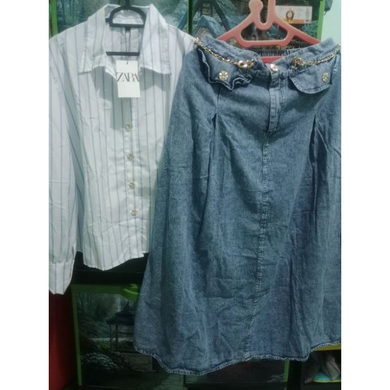 set rok jeans zara bonus atasan