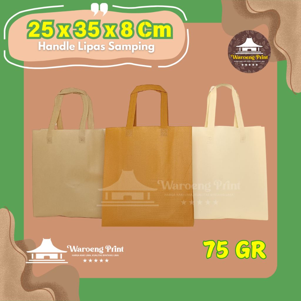 

TAS SPUNBOND HANDLE LIPAT SAMPING (HLS) 25X35X8 75GR POLOS UNTUK TAS SOUVENIR, SYUKURAN, MENGENANG, PROMOSI, BANSOS,DLL