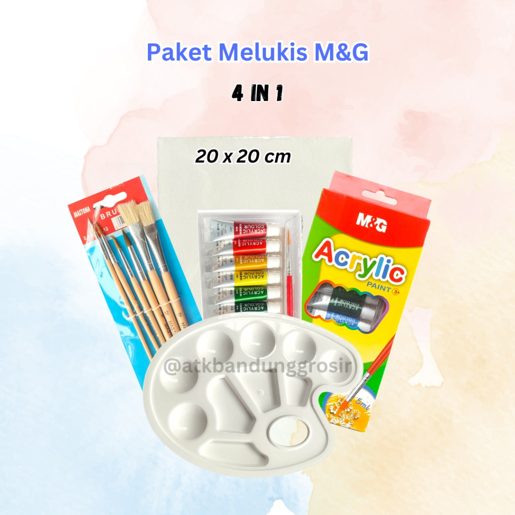

Paket Melukis M&G Set 4 in 1 Set Paket Lukis Premium Kuas Palet dan Cat Acrylic Berbagai Ukuran - Set