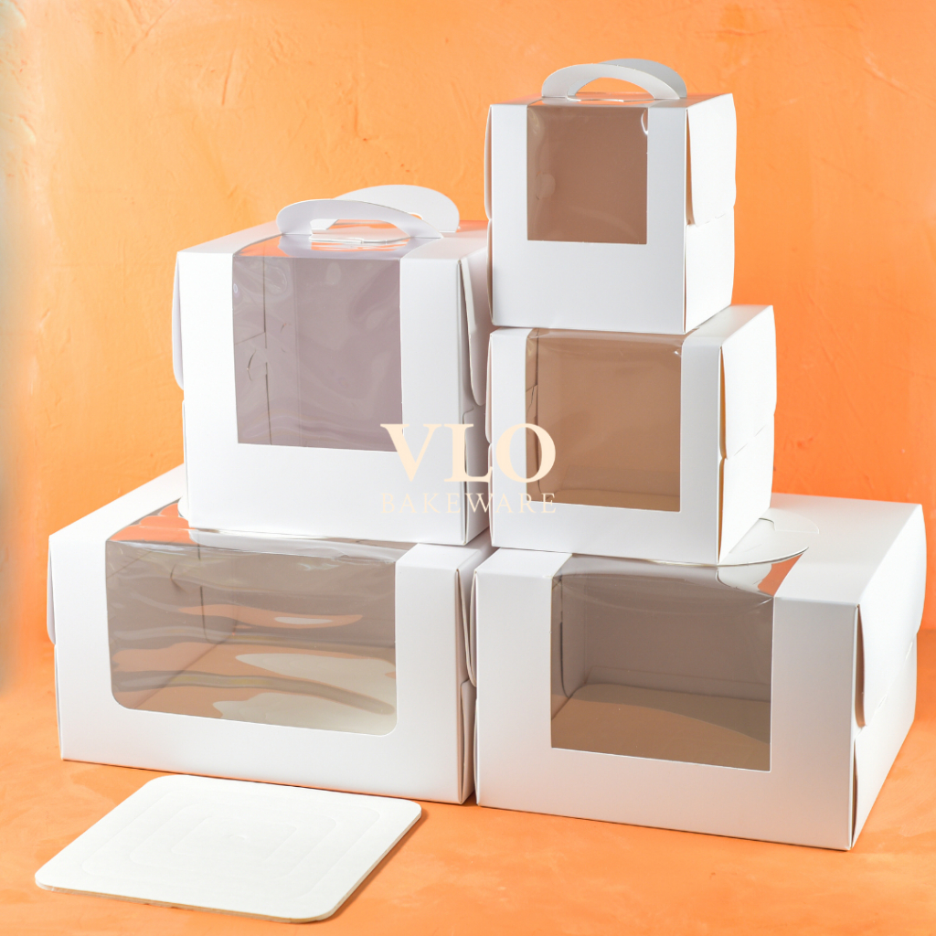 

Kotak kue mika korea handle putih polos | cake box ada handle pegangan tebal premium