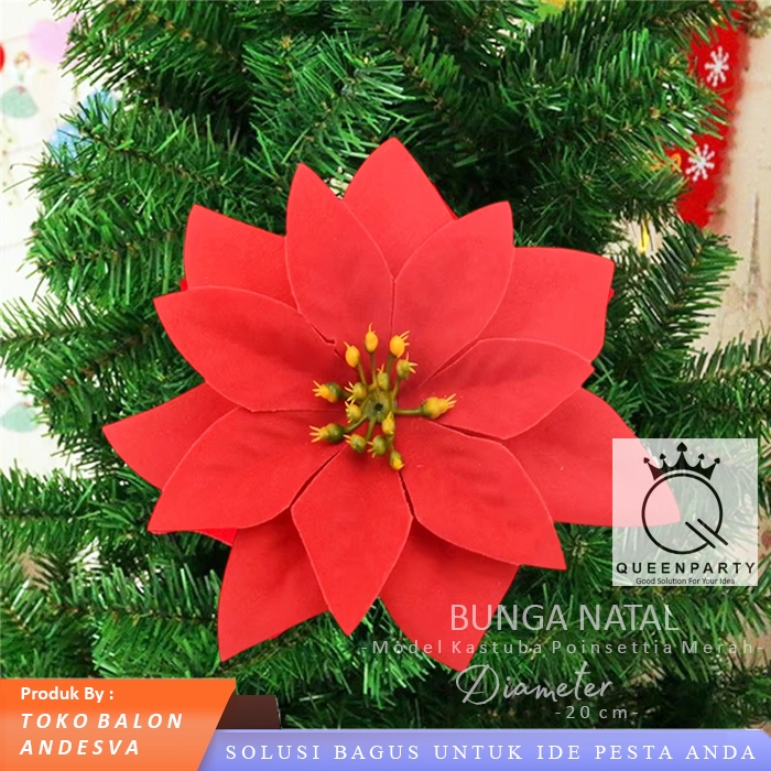 Bunga Kastuba Poinsettia Merah / Hiasan Natal Bunga Kastuba Poinsettia / Bunga Pohon Natal Kastuba P