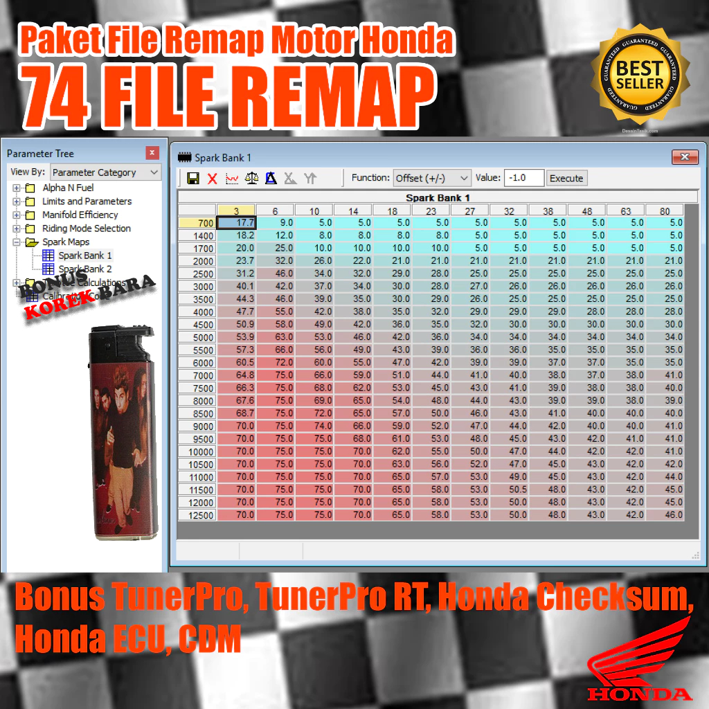 74 FILE REMAP ECU HONDA TERMASUK BONUS : TunerPro, TunerPro RT, Honda Checksum, Honda ECU, CDM