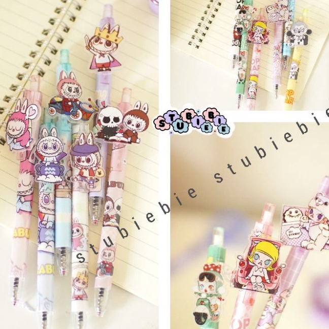 

KF7 6pcs pulpen Labubu skul Pen Bolpen alat Tulis Hype Karakter bolpoint Alat tulis Pen popmart karakter moly