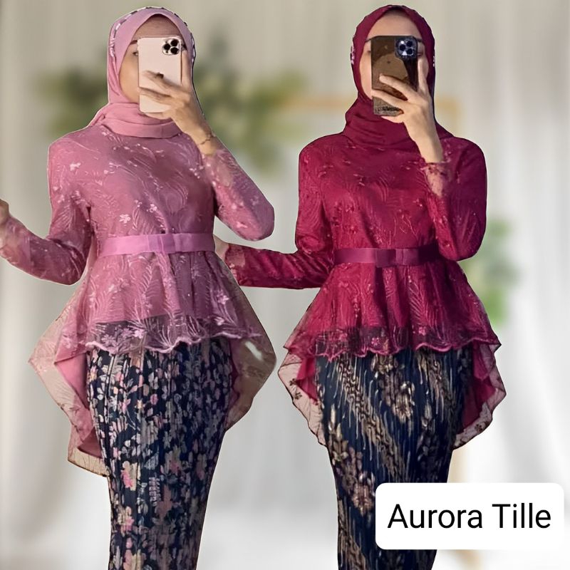 Setelan Kebaya Brokat Moder Atasan Kebaya Aurora Tille Baju Kondangan Dan Wisuda Simpel Elegan