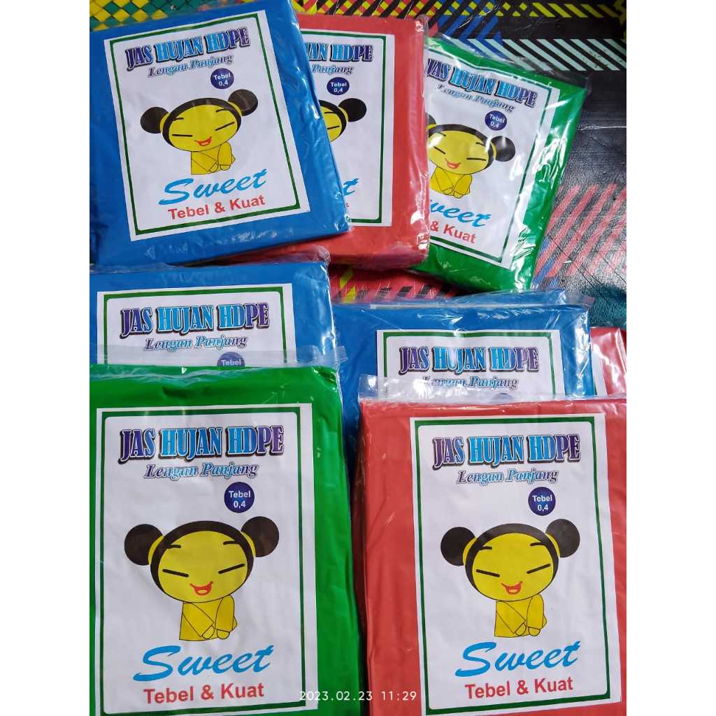 Jas Hujan Plastik 1 Lusin HDPE Mantel Plastik Ponco Lengan Panjang