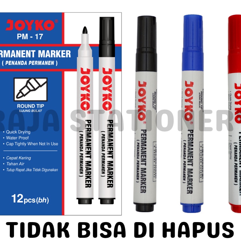 

Premium JOYKO PERMANENT MARKER BLACK BLUE RED SPIDOL PERMANEN JOYKO HITAM BIRU MERAH PM17 PM18 PM19 BOX LUSIN 12PCS