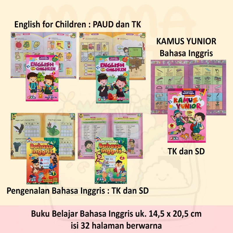 Buku Belajar Pengenalan Bahasa Inggris / English for Children dan Kamus Yunior Junior untuk Edukasi 