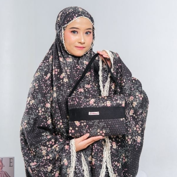 HALEEYA - Mukena Traveling Dewasa Jumbo Resleting 2in1 Katun Rayon Motif Kombinasi Alena Series