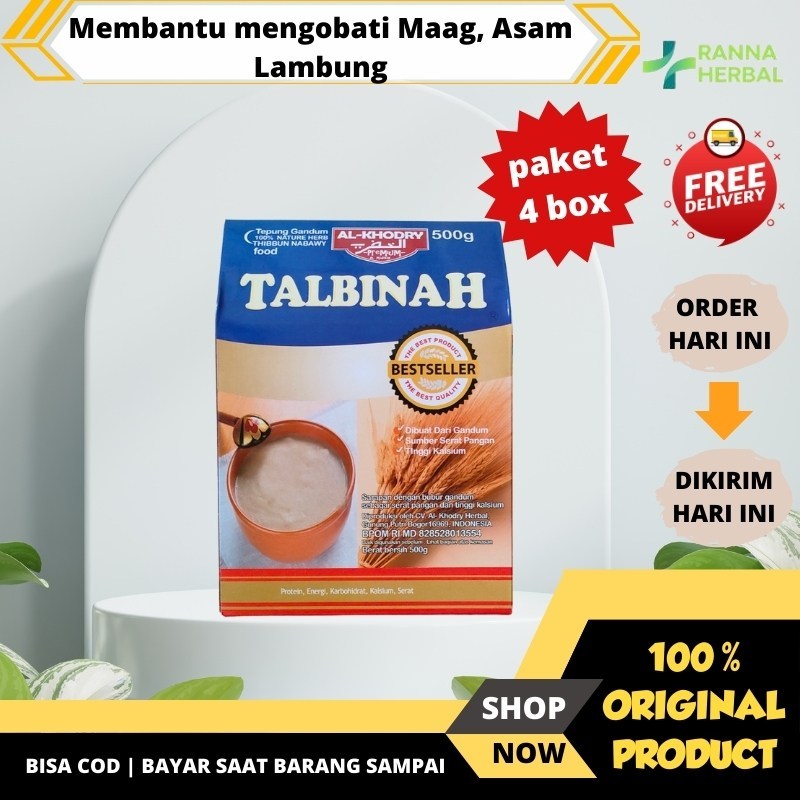 

[PAKET 4 BOX] Bubur Talbinah Nabawy 500 Gram Tepung Gandum Talbinah Al-Khodry Original Lebih Hemat