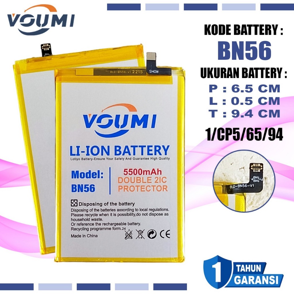 VOUMI Baterai BN-56 BN56 Battery Double IC Power high Capacity Compatible Hp Xiaomi Redmi 9A / Redmi