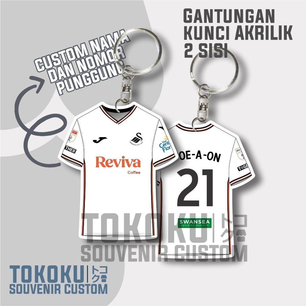 GANTUNGAN KUNCI SWANSEA CITY CUSTOM NAMA & NOMOR PUNGGUNG