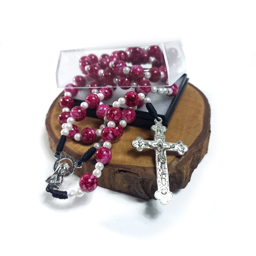 Rosario Batu Blorok Merah Maroon / Kalung Rosario Pria/Wanita Katolik
