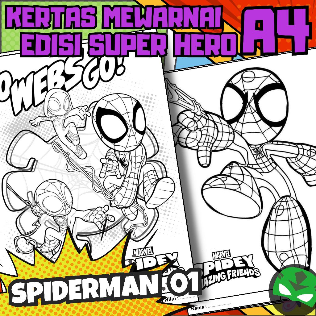 

MEDIA KERTAS KREATIFITAS MEWARNAI ANAK A4 DENGAN PRINT CETAK BUKAN COPY - MEDIA WARNA SUPER HERO - PART 05 - SPIDERMAN - MAINAN CIKARANG