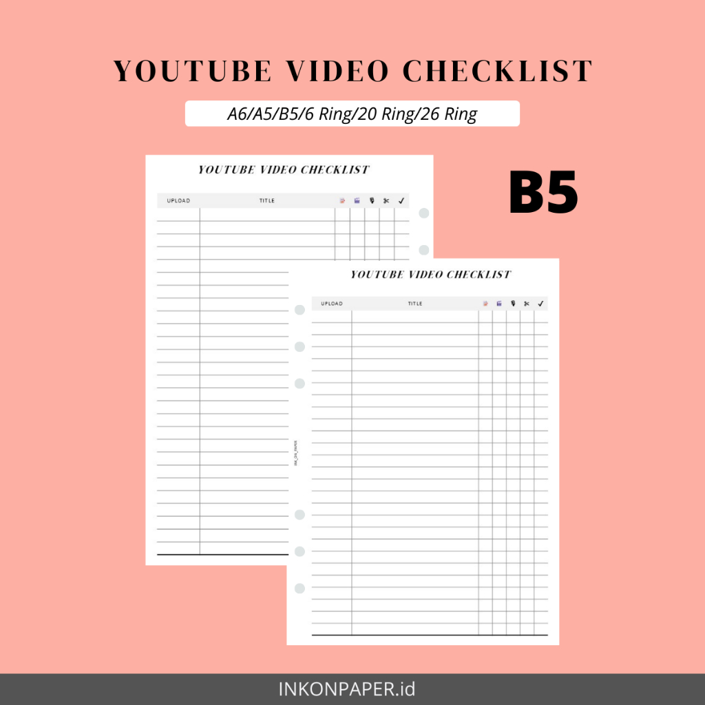 

B5 - Content Planner, YouTube Video Checklist by INK_ON_PAPER
