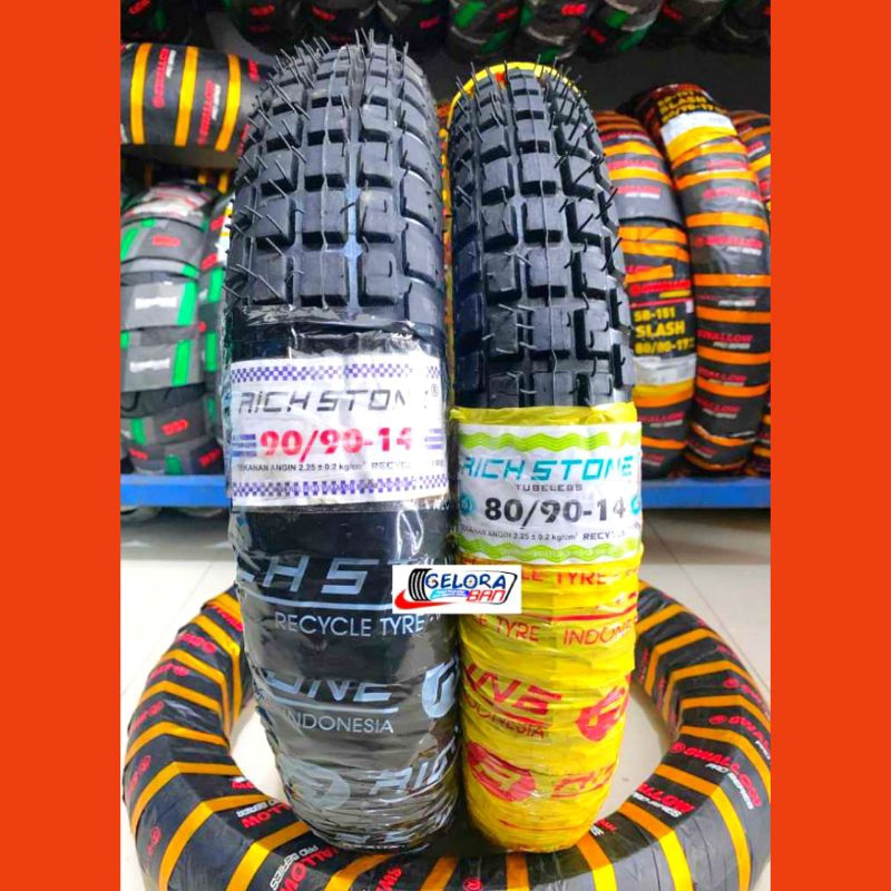 paket hemat sepasang ban matic trail tubeles 80/90-14 dan 90/90-14 ban honda beat vario mio spin fin