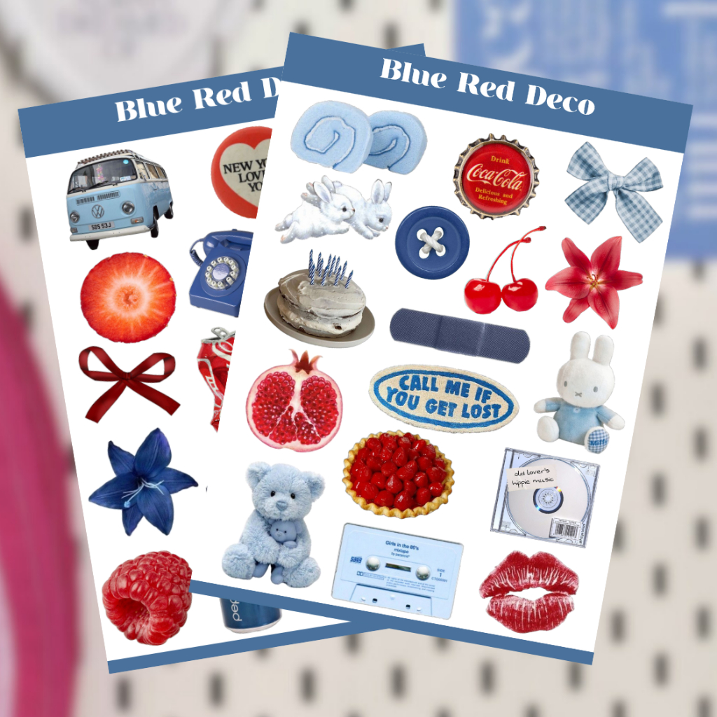 

BLUE RED DECO STICKER SHEET / DECO STICKER VINTAGE RETRO AESTHETIC FOR JOURNALING