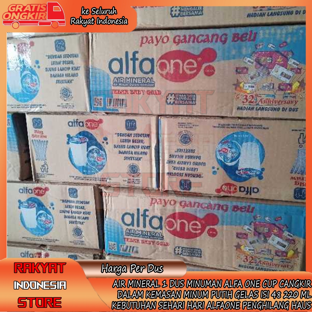 

Alfa One Minuman Cup Cangkir Air Mineral 1 Dus Dalam Kemasan Minum Putih Gelas Isi 48pcs 220 ML Kebutuhan Sehari Hari Alfaone Penghilang Haus