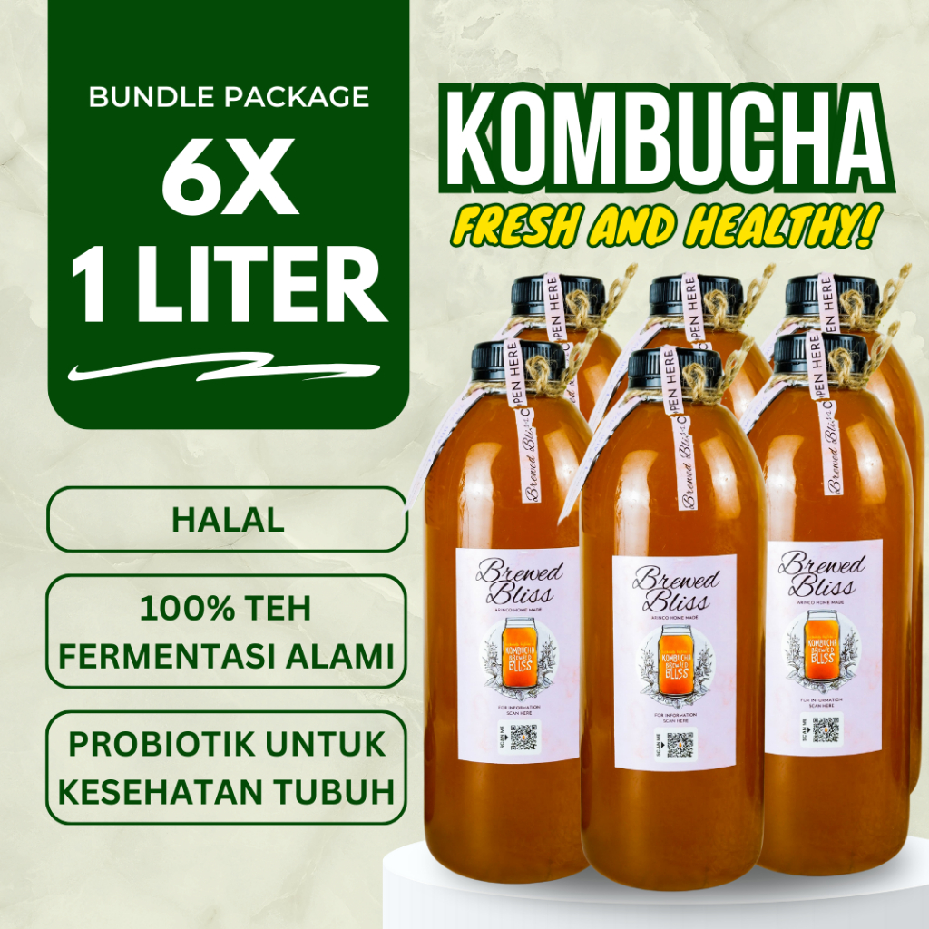 

6x Kombucha 1 Liter Kombucha Original 1000mL Teh Kombucha Tea Minuman Kombucha Scoby Kombucha