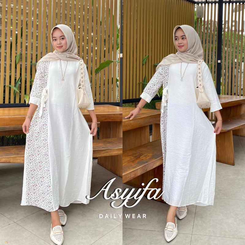 MIDI DRESS AULA POLOLINEN KOMBINASI CRINKLE MOTIF PREMIUM GAMIS TERBARU DRESS BUMIL BAHAN ADEM TERLA