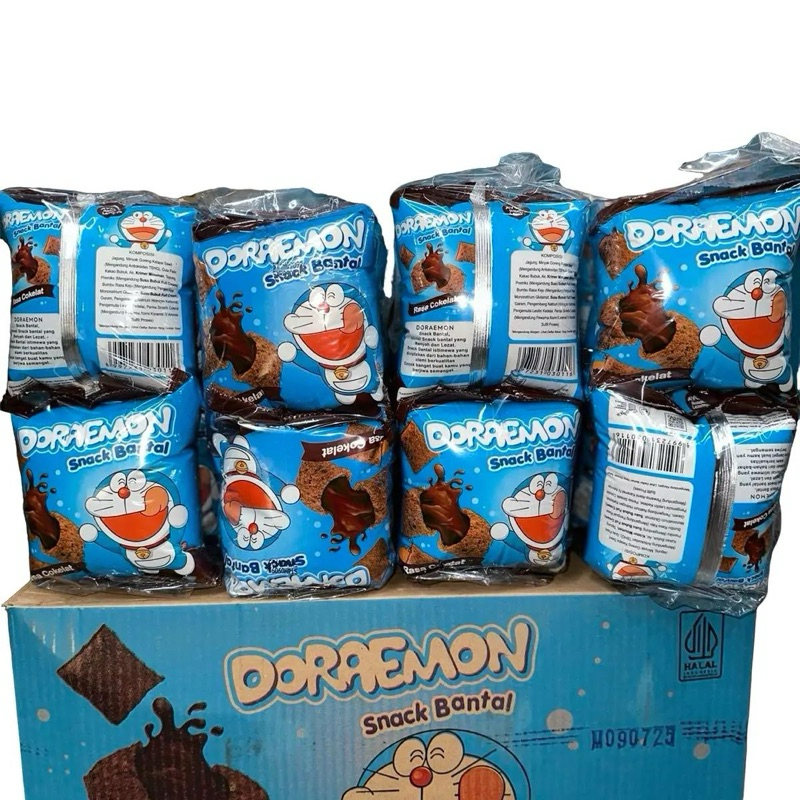 

DORAEMON BANTAL RASA COKLAT BERHADIAH UANG PER 2 RTG ISI 20PCS SNACK COKELAT