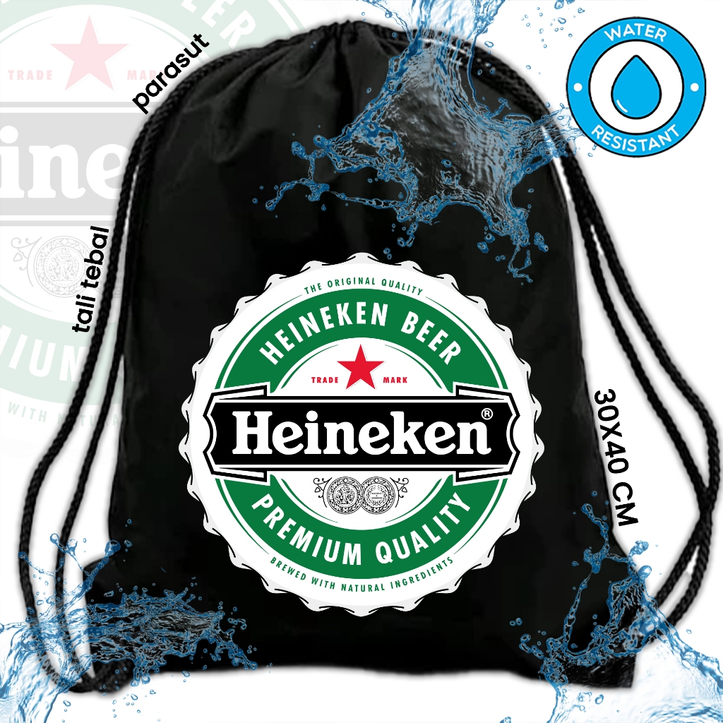 RANSEL SERUT HEINEKEN BAHAN PARASUT ANTI AIR UKURAN BESAR - DRAW STRING / TAS SERUT
