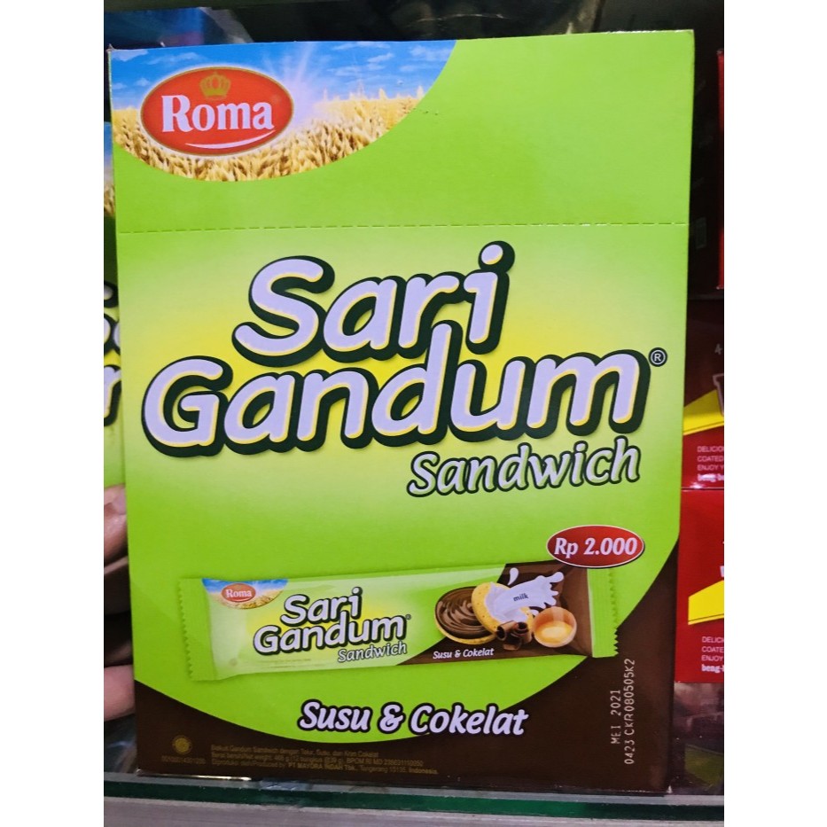 

Roma Sari Gandum Sandwichh Susu coklat (39 gram x 12 pcs)