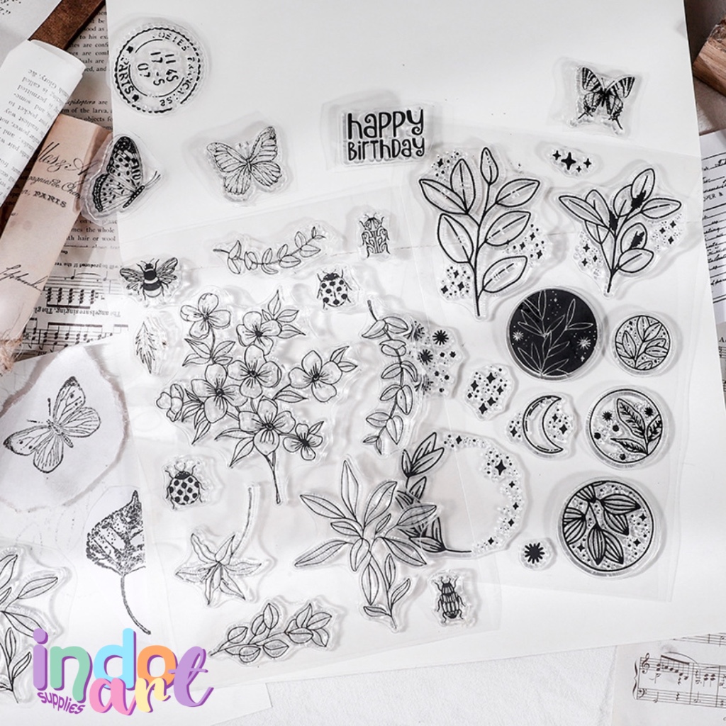 

(IAS) Silicon Stamp Seal Cap Craft Stempel Motif Retro Vintage Musik Partitur Frame Flower Star Transparan Bening