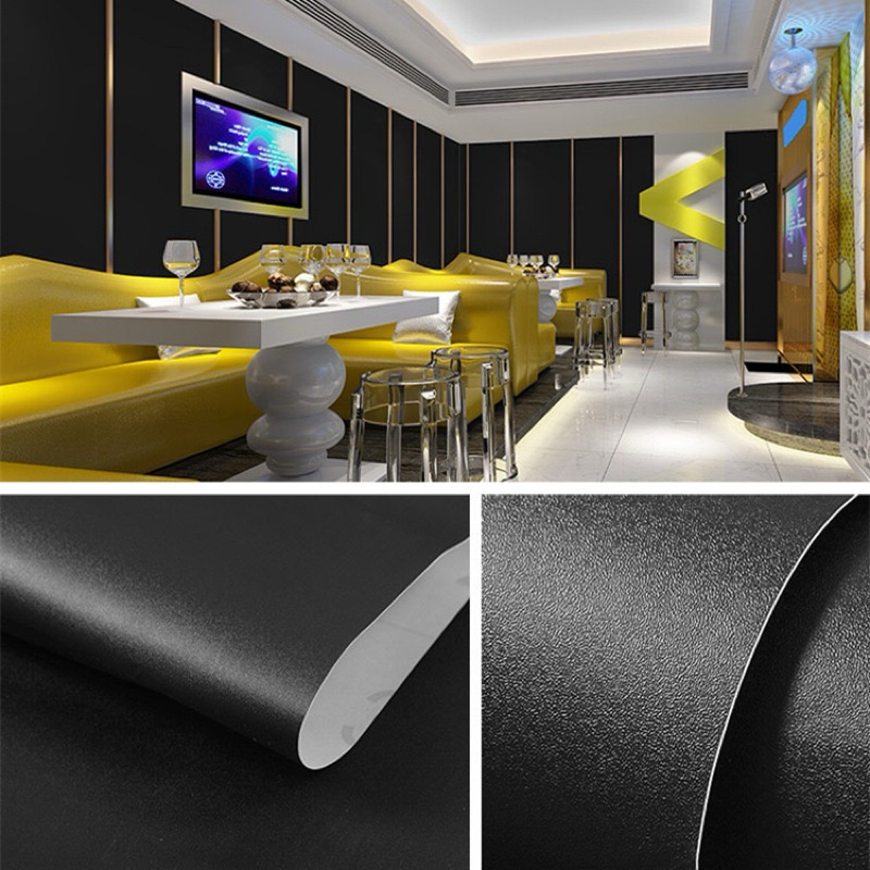 1 Roll Wallpaper Sticker Dinding Motif Polos Hitam 8Meter x Lebar 45CM