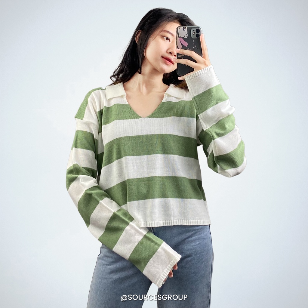FUJI STRIP CROP / CROP TOP WANITA / SWEATER FUJI / SWEATER STRIPE / BLOUSE RAJUT