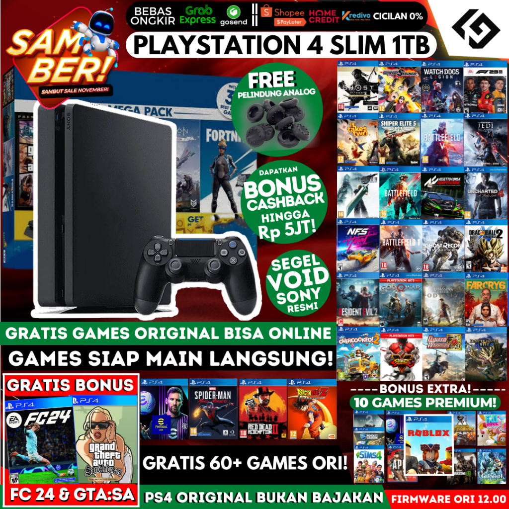 PS4 Slim 1TB Original Playstation PS 4 Garansi Panjang Free Games